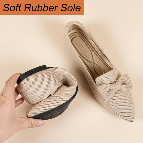 Women Nude Pointed Toe Dressy Comfortable Knit Breathable Mesh Ballet Flats - Picture 3 of 7